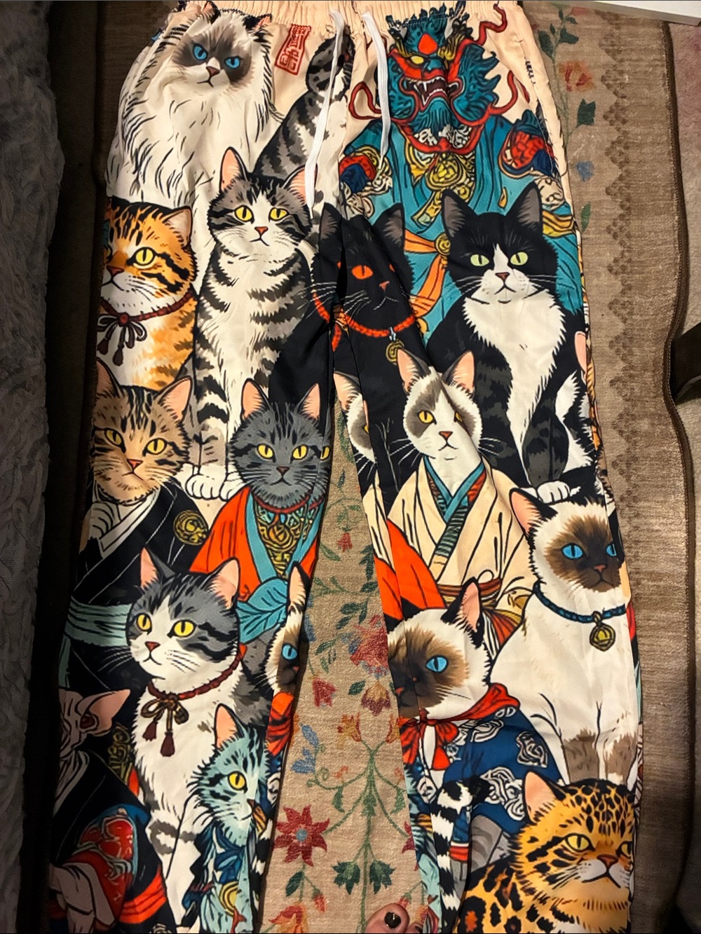 #560| Playful Multicolor Cat-Print Lounge Pants for Pet Lovers